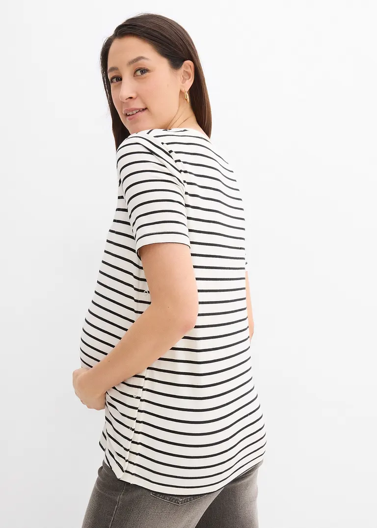 Bonprix Gestreiftes Umstandshirt Mit Versteckter Stillfunktion Aus Bio-Baumwolle