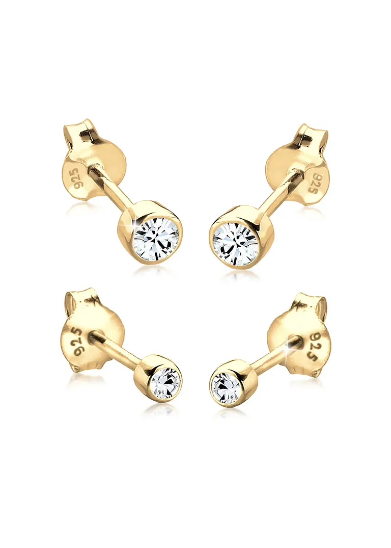 bonprix Glamouröses und stilvolles Ohrsteckerset aus 925er Sterling Silber veredelt mit Swarovski® Kristallen vergoldet