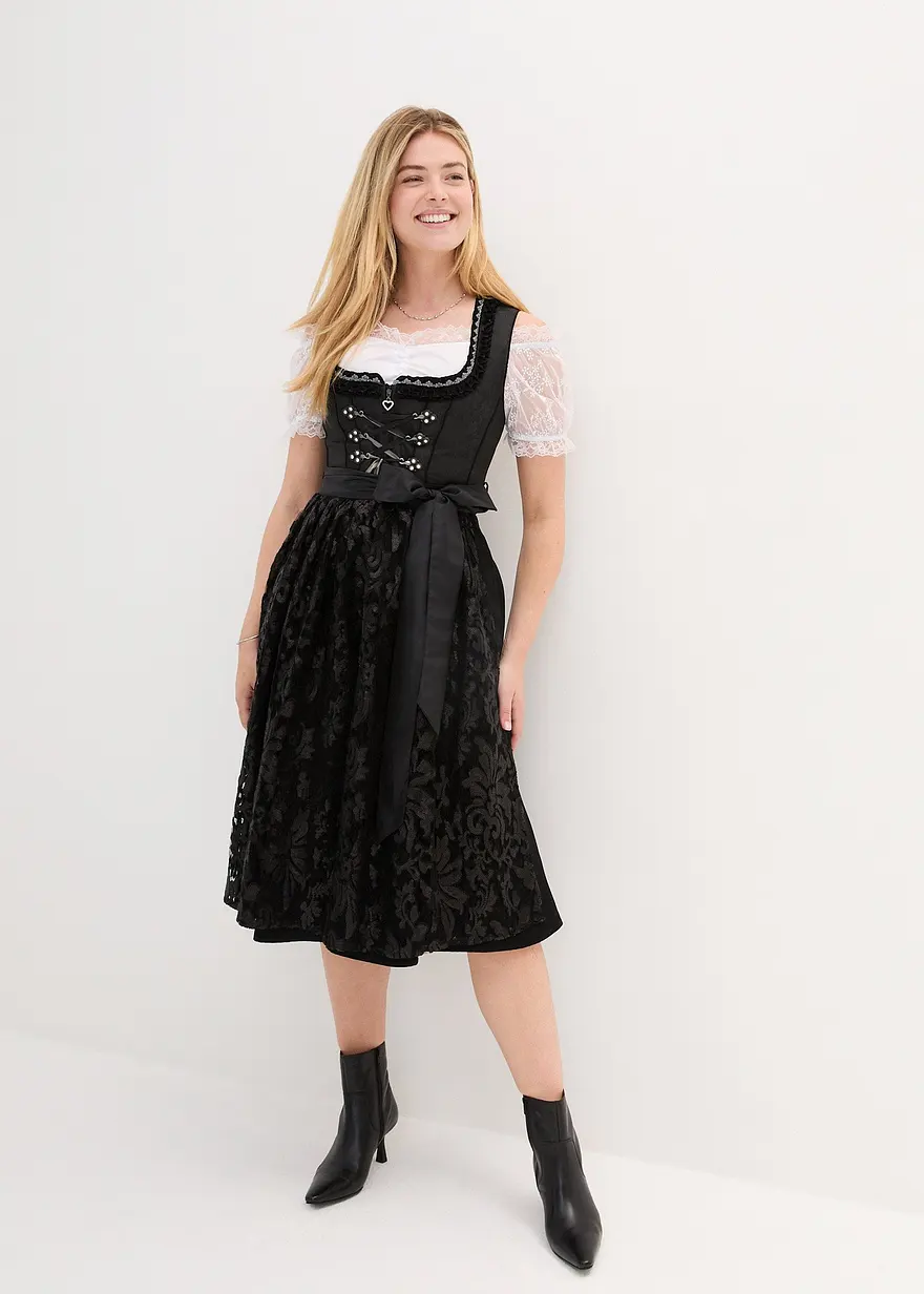 Bonprix Glänzendes Dirndl Mit Pailletten-Schürze Und Schnürung