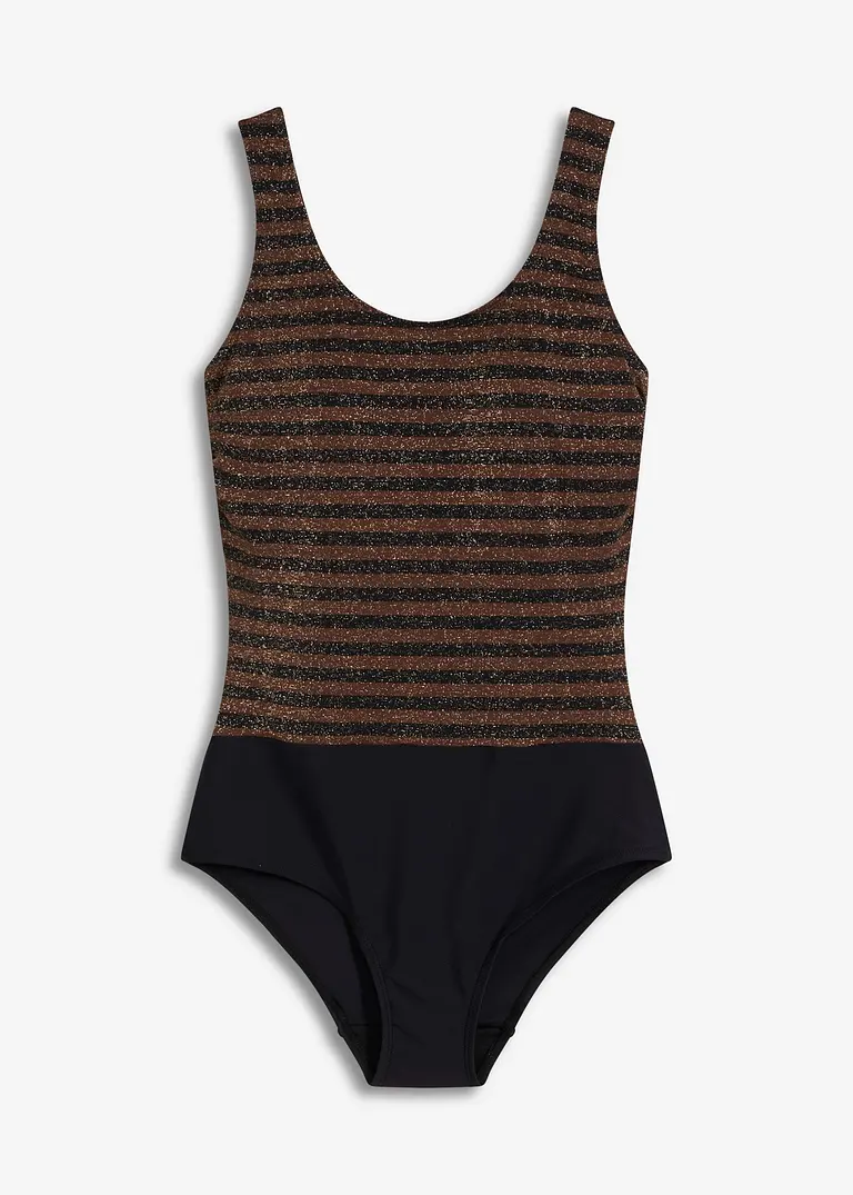 bonprix Glitzernder Shape Badeanzug im Streifen Design - schwarz - Damen