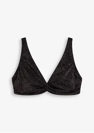 bonprix Glitzerndes Bikini Oberteil mit Knotendetail - schwarz