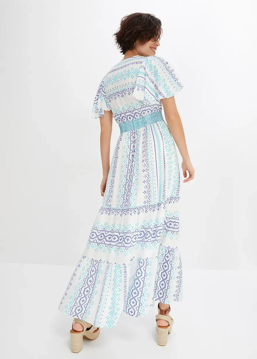Bonprix Graphisch Bedrucktes Maxikleid Mit Weiten Ärmeln - Weiß