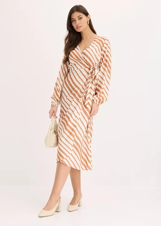 Bonprix Graphisch Bedrucktes Midikleid Mit V-Ausschnitt. - Weiß