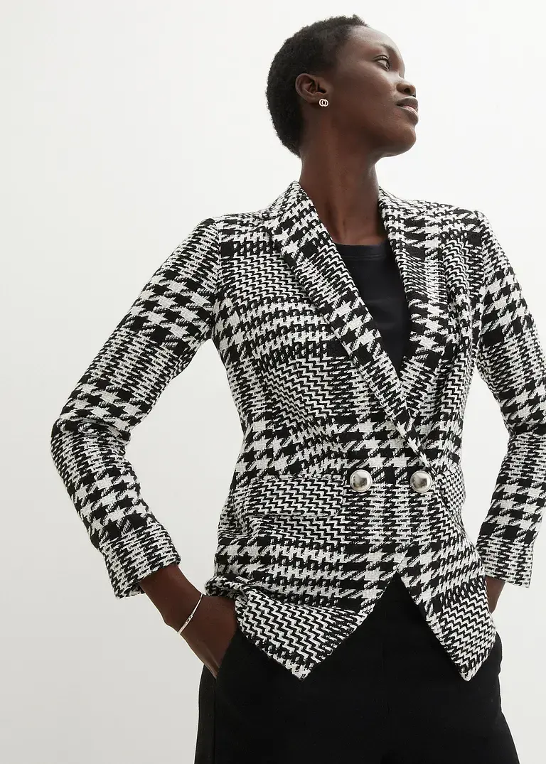 Bonprix Hahnentrittmuster Boucléblazer - Schwarz - Damen