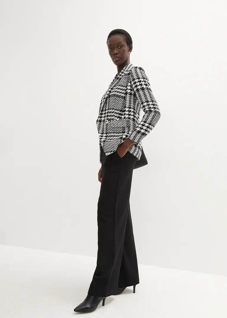 Bonprix Hahnentrittmuster Boucléblazer - Schwarz - Damen