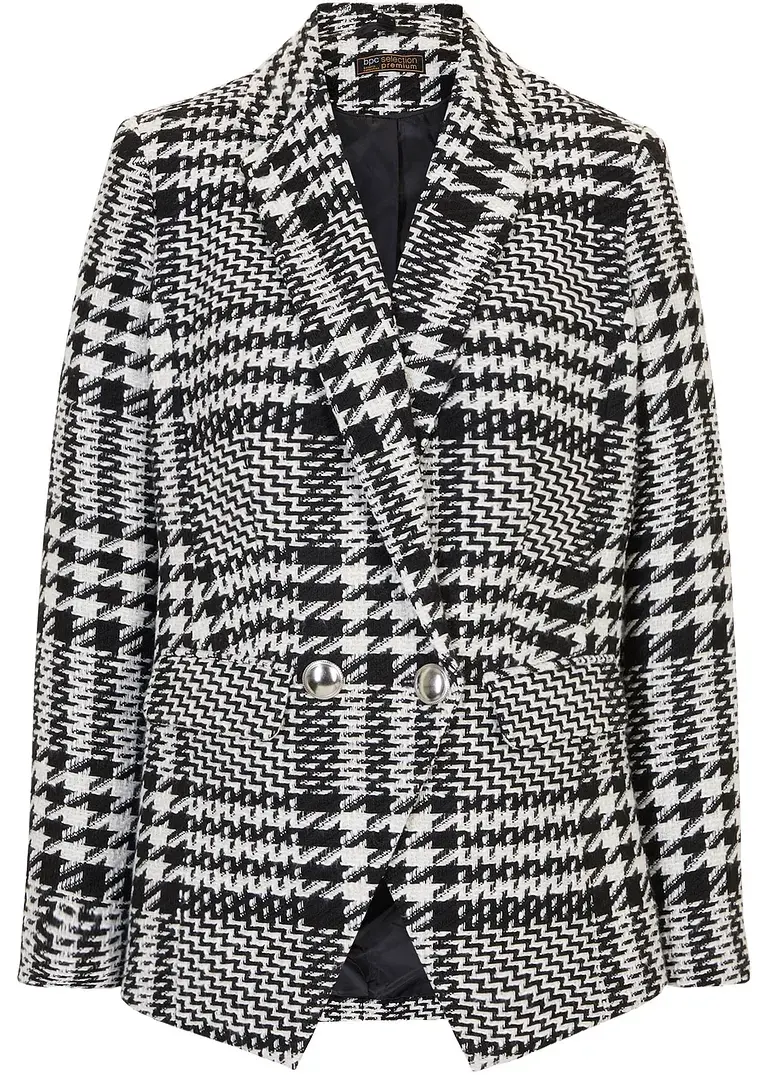 bonprix Hahnentrittmuster Boucléblazer - schwarz - Damen