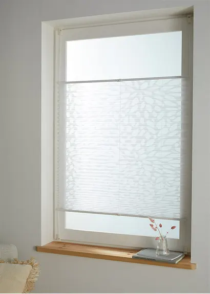 bonprix Halbtransparentes Plissee mit floralem Muster - weiß