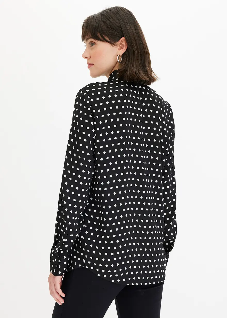 Bonprix Hemdbluse Mit Femininen Punktedruck - Schwarz - Damen