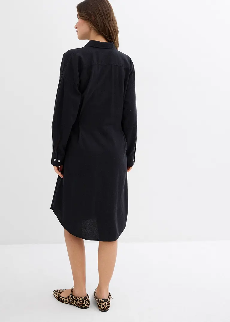 Bonprix Hemdblusenkleid In Mittlerer Länge Mit Asymmetrischer Front Zum Wickeln Und Einem Dünnen Bindeband Auf Der Außenseite