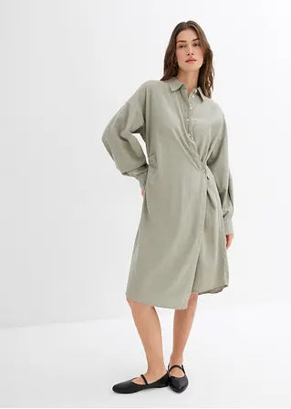 Bonprix Hemdblusenkleid In Mittlerer Länge Mit Asymmetrischer Front Zum Wickeln Und Einem Dünnen Bindeband Auf Der Außenseite