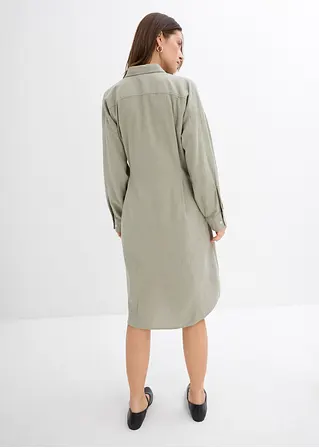 Bonprix Hemdblusenkleid In Mittlerer Länge Mit Asymmetrischer Front Zum Wickeln Und Einem Dünnen Bindeband Auf Der Außenseite