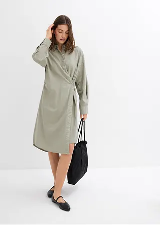 Bonprix Hemdblusenkleid In Mittlerer Länge Mit Asymmetrischer Front Zum Wickeln Und Einem Dünnen Bindeband Auf Der Außenseite