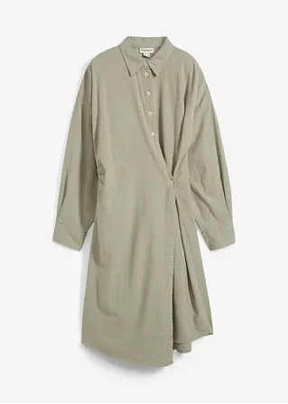 bonprix Hemdblusenkleid in mittlerer Länge mit asymmetrischer Front zum Wickeln und einem dünnen Bindeband auf der Außenseite