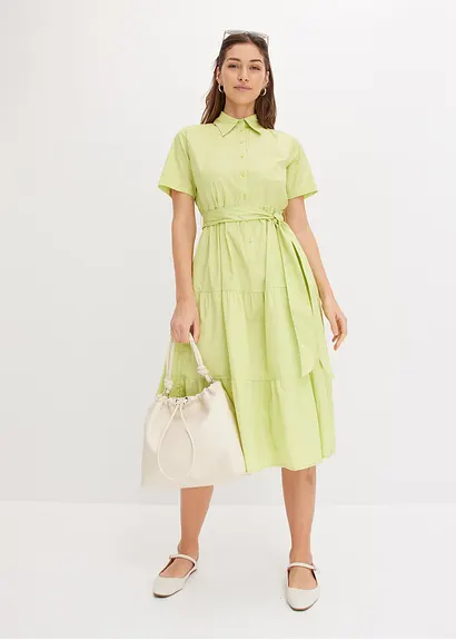 Bonprix Hemdblusenkleid Mit Bindeband Aufgesetzte Pattentaschen Und Volantsrock