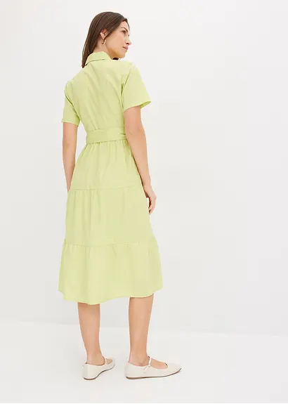 Bonprix Hemdblusenkleid Mit Bindeband Aufgesetzte Pattentaschen Und Volantsrock