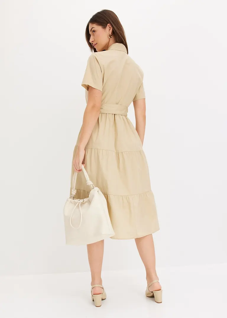 Bonprix Hemdblusenkleid Mit Bindeband Aufgesetzte Pattentaschen Und Volantsrock