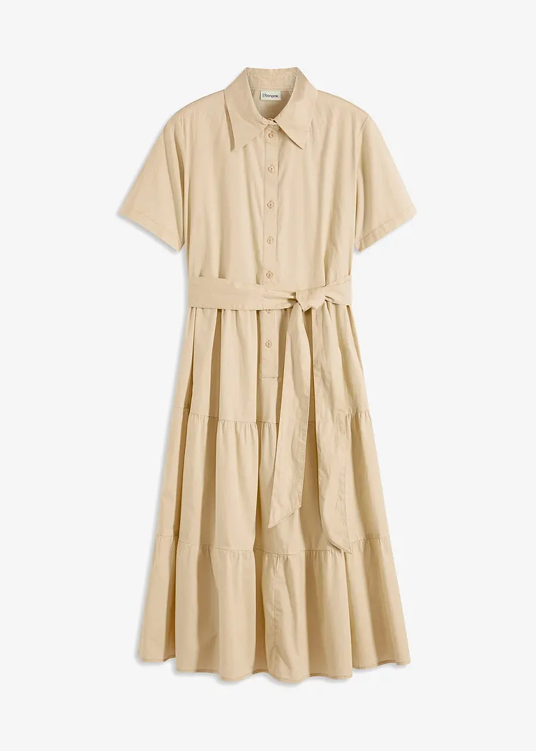 Bonprix Hemdblusenkleid Mit Bindeband Aufgesetzte Pattentaschen Und Volantsrock