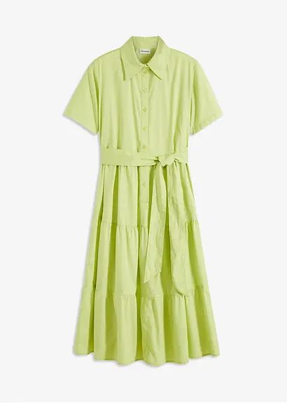 bonprix Hemdblusenkleid mit Bindeband aufgesetzte Pattentaschen und Volantsrock