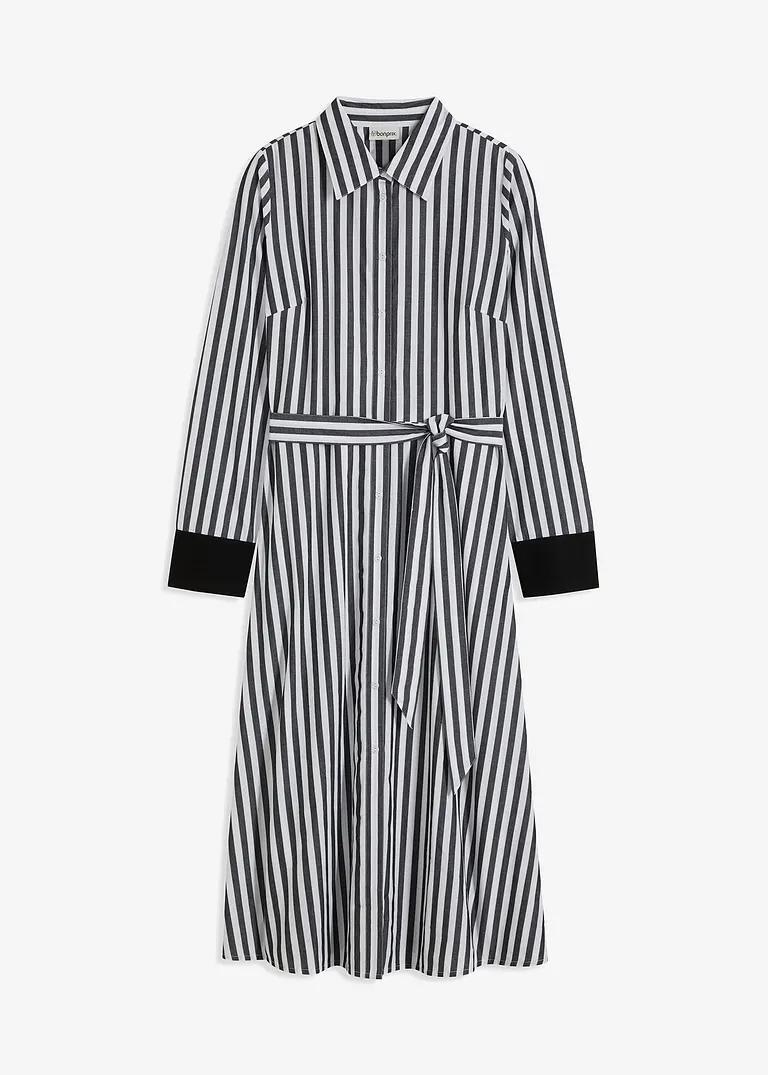 bonprix Hemdblusenkleid mit Kontraststreifen - schwarz - Damen