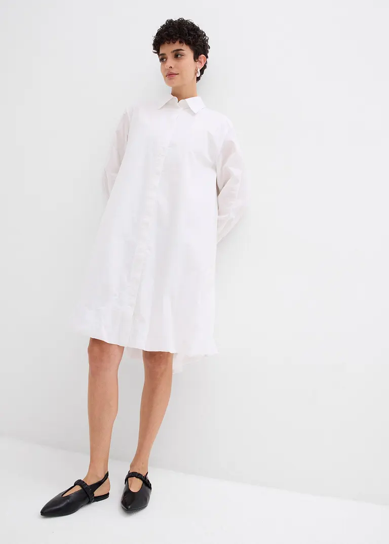 Bonprix Hemdblusenkleid Mit Langen Ärmlen Seitennahttaschen Sowie Einem Ballonsaum