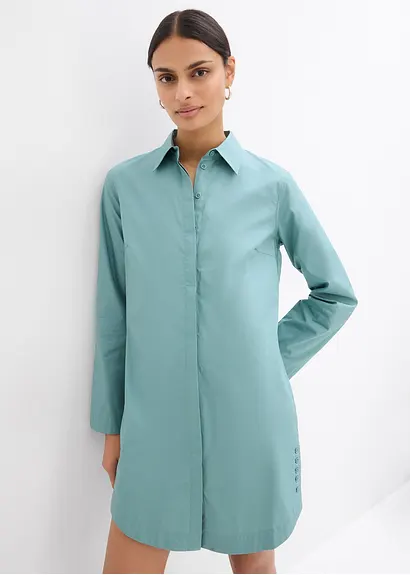 Bonprix Hemdkleid In Midilänge Aus Reiner Baumwolle Mit Voluminösen Silhouette Einem Klassischen Spitzen Kragen Und Einem Abgerundeten Saum Mit Seitlichen Knöpfen