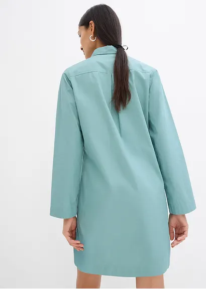 Bonprix Hemdkleid In Midilänge Aus Reiner Baumwolle Mit Voluminösen Silhouette Einem Klassischen Spitzen Kragen Und Einem Abgerundeten Saum Mit Seitlichen Knöpfen