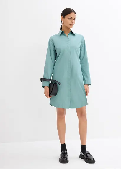 Bonprix Hemdkleid In Midilänge Aus Reiner Baumwolle Mit Voluminösen Silhouette Einem Klassischen Spitzen Kragen Und Einem Abgerundeten Saum Mit Seitlichen Knöpfen