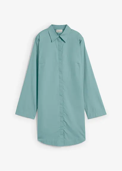 bonprix Hemdkleid in Midilänge aus reiner Baumwolle mit voluminösen Silhouette einem klassischen spitzen Kragen und einem abgerundeten Saum mit seitlichen Knöpfen