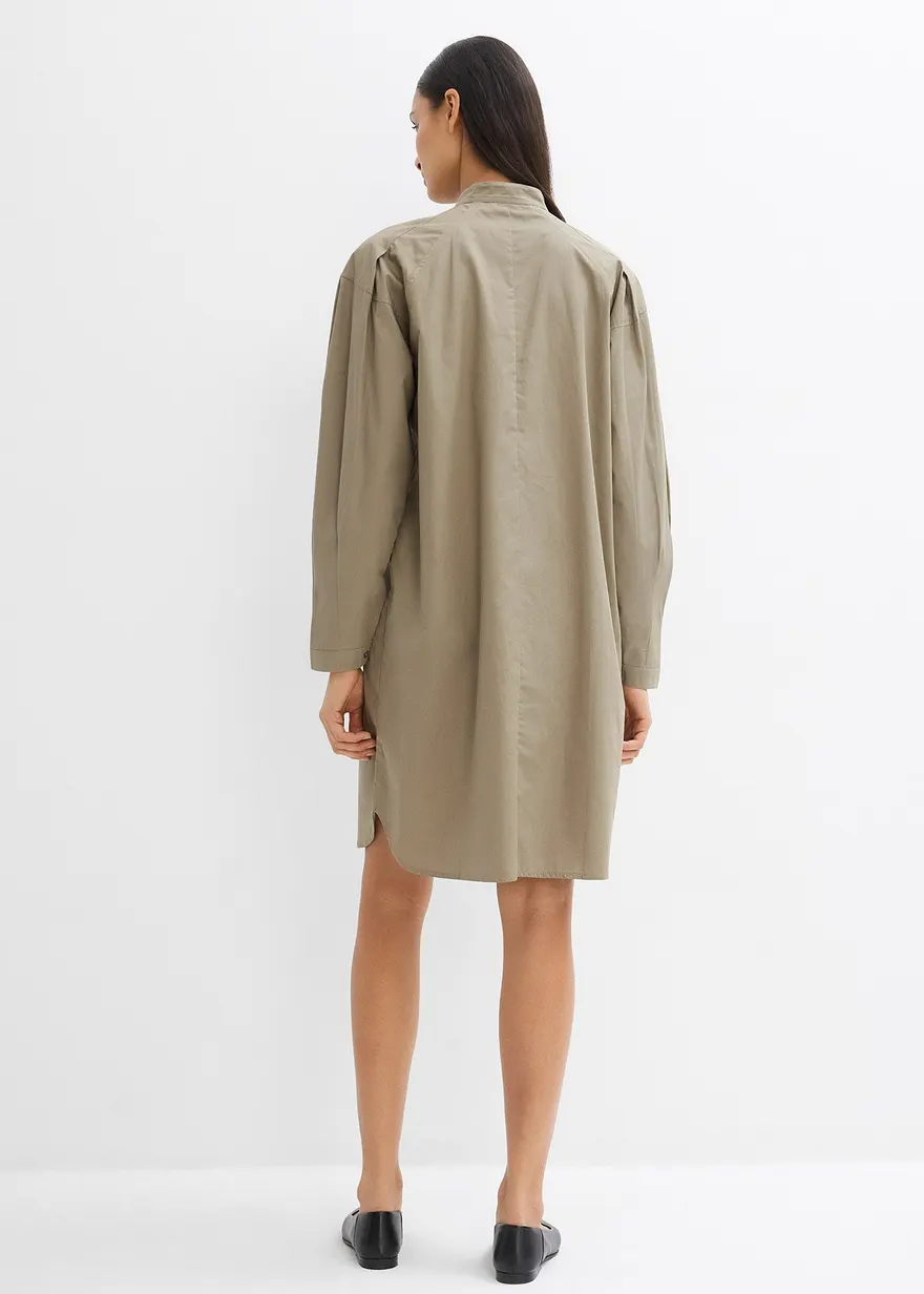 Bonprix Hemdkleid In Midilänge Mit Granad-Kragen Aus Baumwolle - Grau