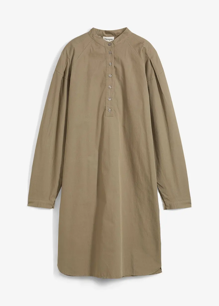 bonprix Hemdkleid in Midilänge mit Granad-Kragen aus Baumwolle - grau