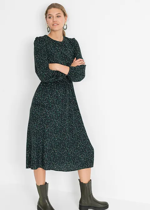Bonprix Herbstliches Midikleid Aus Nachhaltiger Viskose - Schwarz - Damen