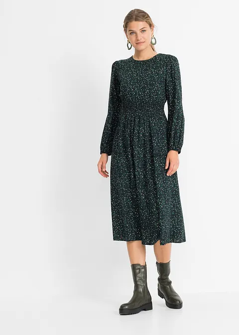 Bonprix Herbstliches Midikleid Aus Nachhaltiger Viskose - Schwarz - Damen