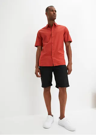 Bonprix Herren-Kurzarmhemd In Leinen-Baumwoll-Qualität. - Rot