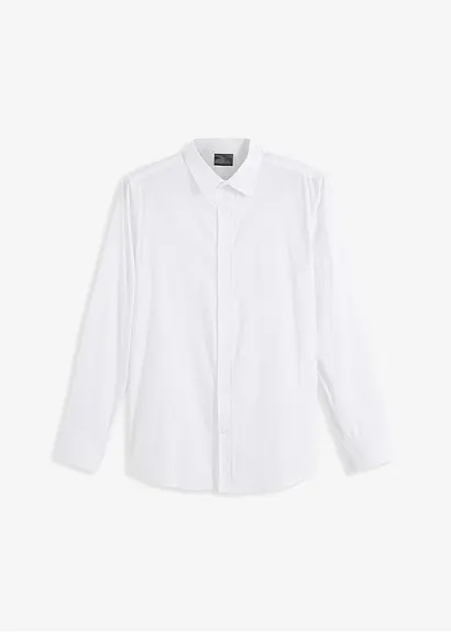 Bonprix Herren Langarmhemd Mit Stretch Und Leicht Abgerundetem Saum