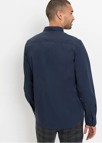 Bonprix Herren Langarmhemd Mit Stretch Und Leicht Abgerundetem Saum