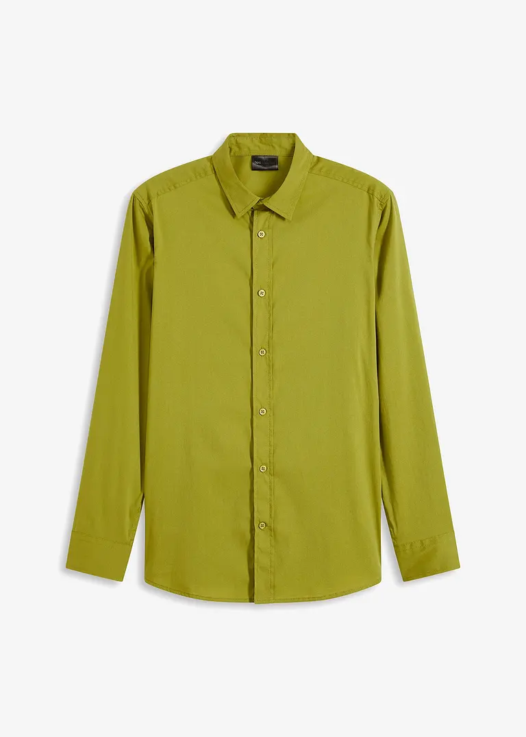 bonprix Herren Langarmhemd mit Stretch und leicht abgerundetem Saum