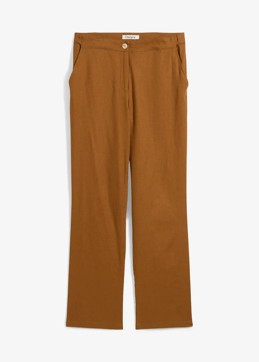 bonprix Hoch geschnittene Leinenhose mit elastischem Einsatz im Bund