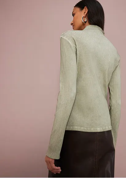 Bonprix Hochgeschlossenes Langarmshirt Aus Rippe - Grün - Damen