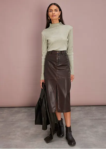 Bonprix Hochgeschlossenes Langarmshirt Aus Rippe - Grün - Damen