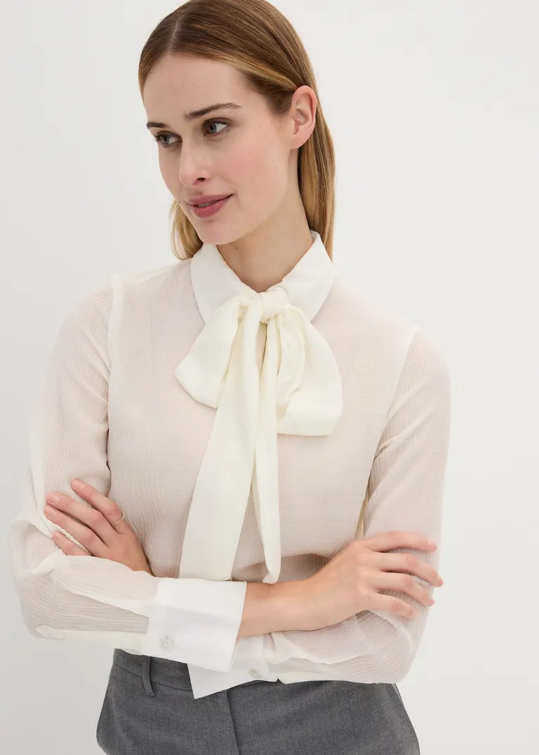 Bonprix Hochwertige Bluse Mit Abnehmbarer Schluppe Aus Einer Delikaten Woll-/Seidenmischung