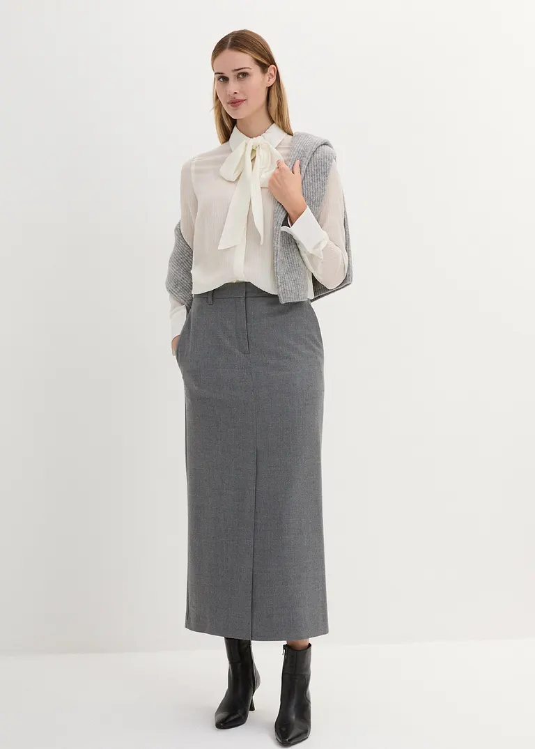 Bonprix Hochwertige Bluse Mit Abnehmbarer Schluppe Aus Einer Delikaten Woll-/Seidenmischung