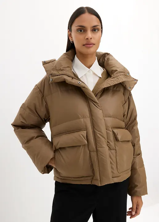 Bonprix Hochwertige Jacke Mit Echter Daunenfüllung Eingriffstaschen Mit Weichem Fleece Abnehmbarer Kapuze Und Wasserabweisenden Finish