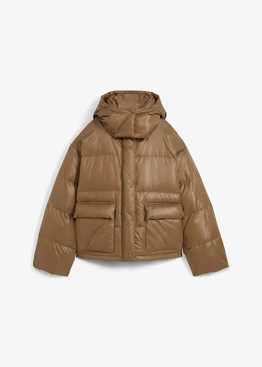 bonprix Hochwertige Jacke mit echter Daunenfüllung Eingriffstaschen mit weichem Fleece abnehmbarer Kapuze und wasserabweisenden Finish