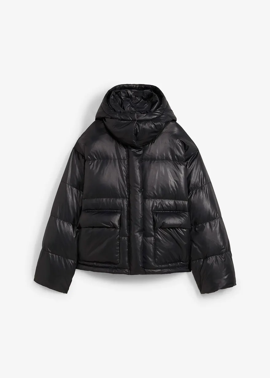 bonprix Hochwertige Jacke mit echter Daunenfüllung Eingriffstaschen mit weichem Fleece abnehmbarer Kapuze und wasserabweisenden Finish