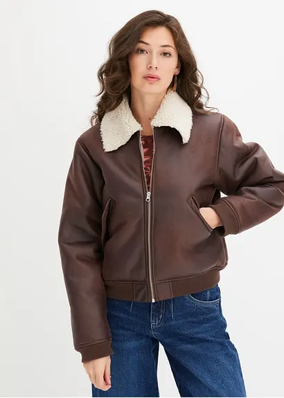 Bonprix Hochwertige Pilotenjacke Aus Lederimitat - Braun