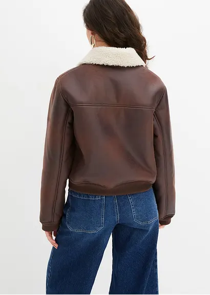 Bonprix Hochwertige Pilotenjacke Aus Lederimitat - Braun