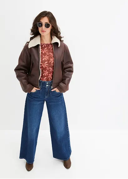 Bonprix Hochwertige Pilotenjacke Aus Lederimitat - Braun