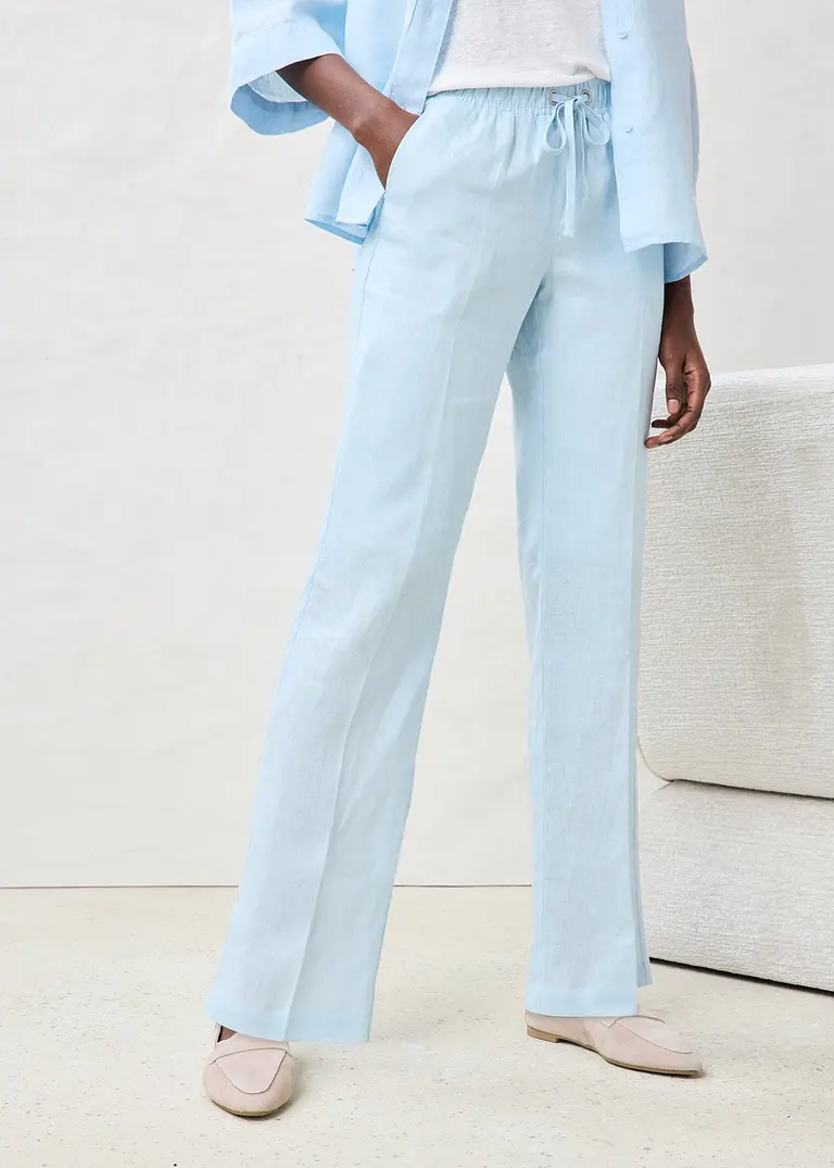 Bonprix Hochwertige Weite Hose Aus Reinem Leinen - Blau - Damen