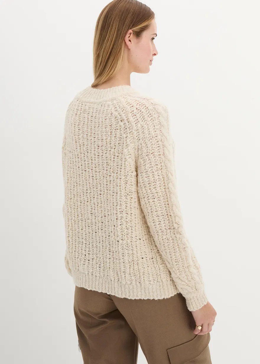 Bonprix Hochwertiger Wollpullover Aus Flammgarn In Premium Qualität Mit Modernen Zopfmuster