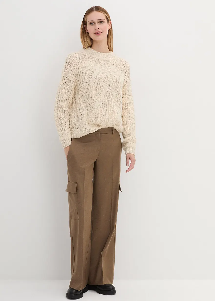Bonprix Hochwertiger Wollpullover Aus Flammgarn In Premium Qualität Mit Modernen Zopfmuster